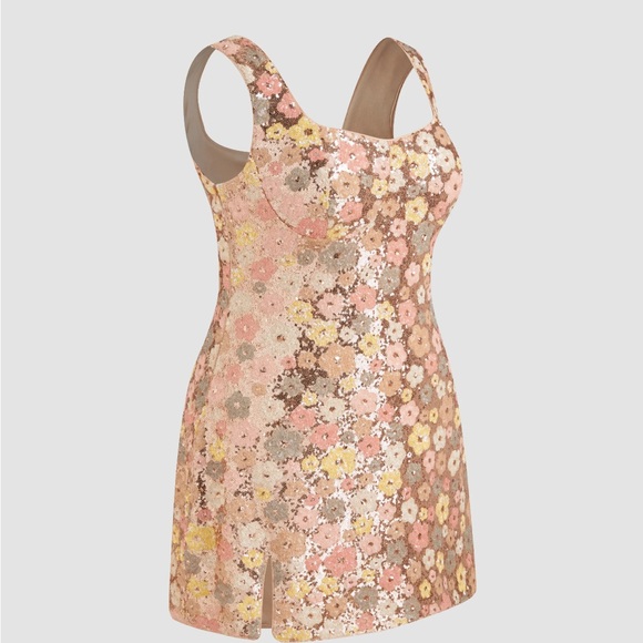 Cider Sequin Floral Dress with Pink and Gold Accents - Picture 2 of 7
